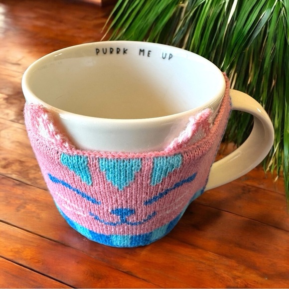 Karma “Purrk Me Up” Cat Mug with Pink & Blue Knit Cozy - Adorable & Unique! - Picture 2 of 14